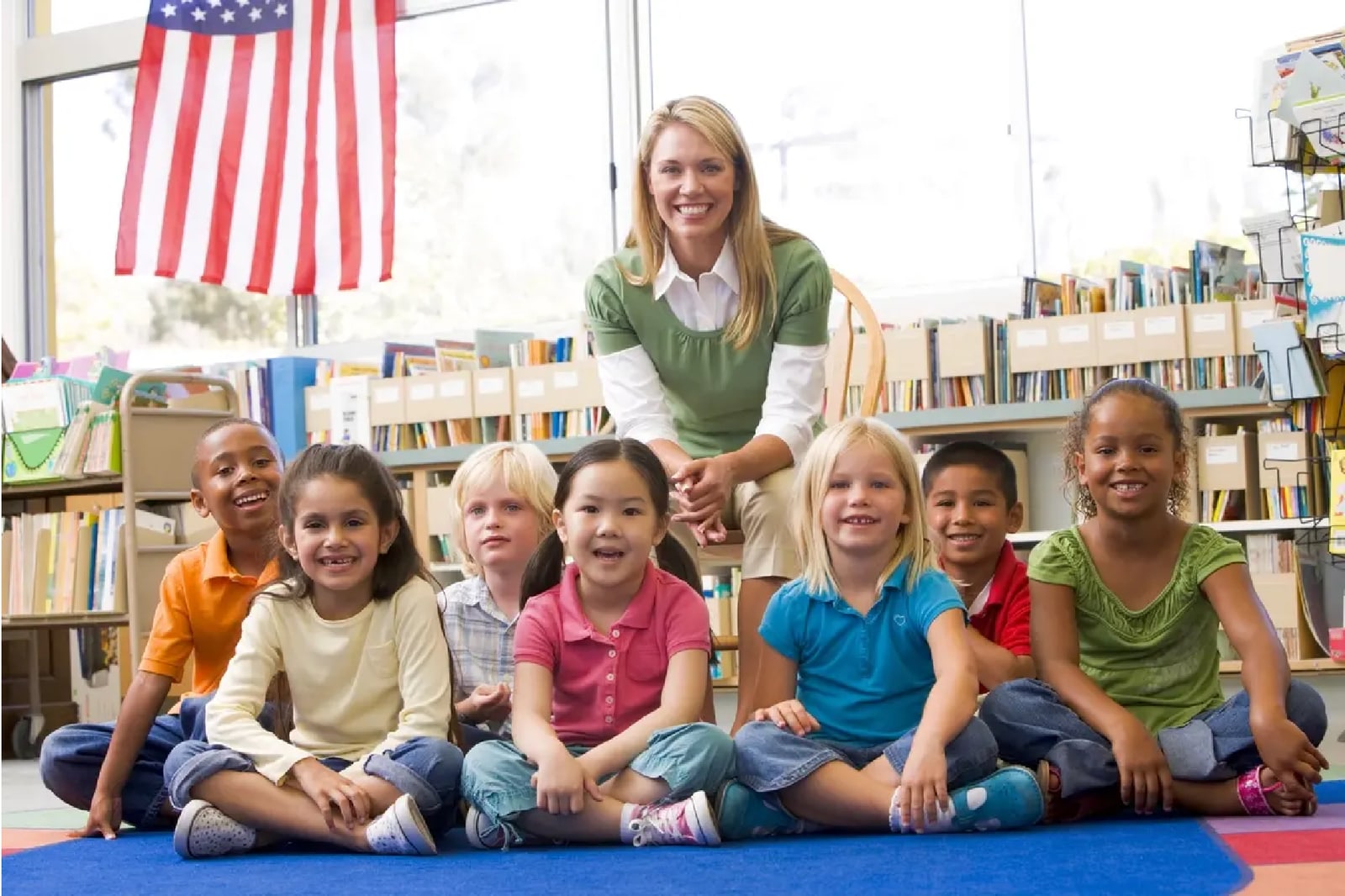 Teacher and students in an elementary classroom